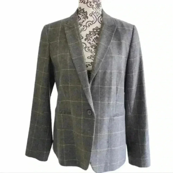 Massimo Dutti Slim Fit Checked Wool Suit Blazer Check Grey Yellow Women's 10 - Picture 2 of 16